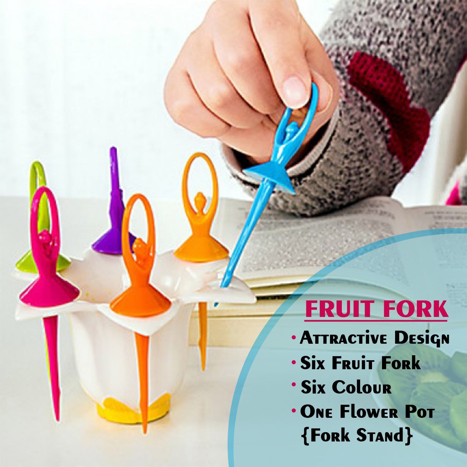 2046 Dancing Doll Fruit Fork Cutlery Set with Stand Set of 6 DeoDap 2046 Dancing Doll Fruit Fork Cutlery Set with Stand Set of 6 DeoDap